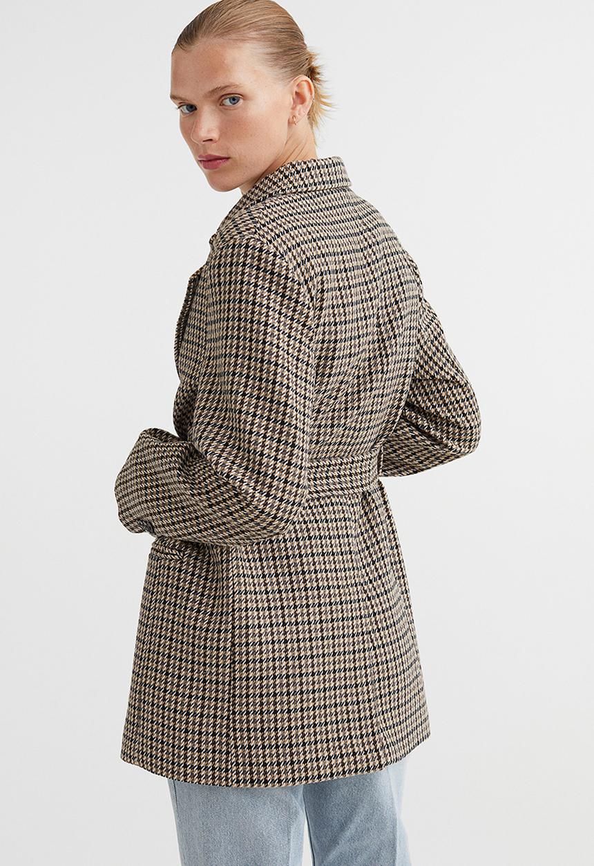 H&M - Oversized belted jacket - beige/checked