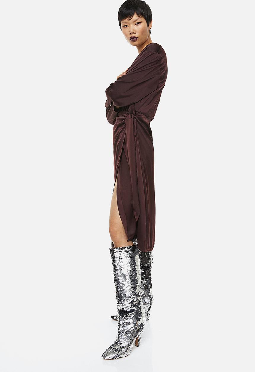 H&M - Satin wrap dress - burgundy