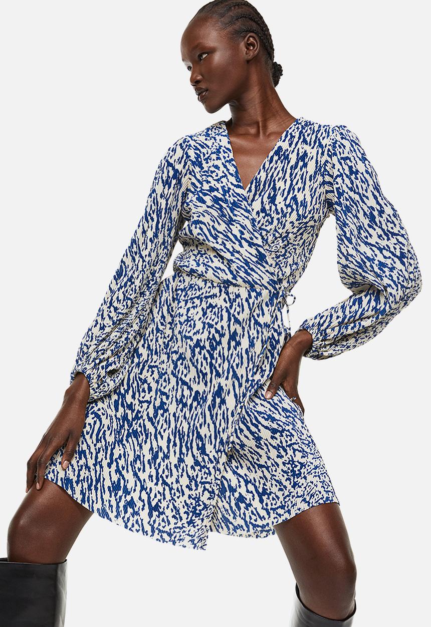 H&M - Pleated wrapover dress - blue/patterned