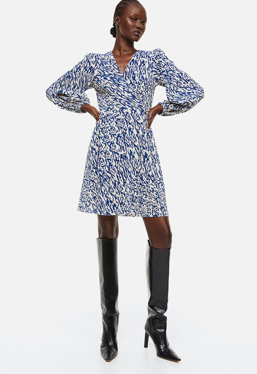 H&M - Pleated wrapover dress - blue/patterned