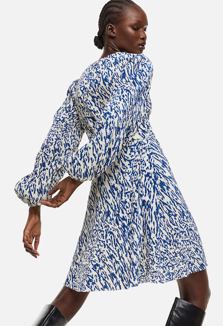 H&M - Pleated wrapover dress - blue/patterned