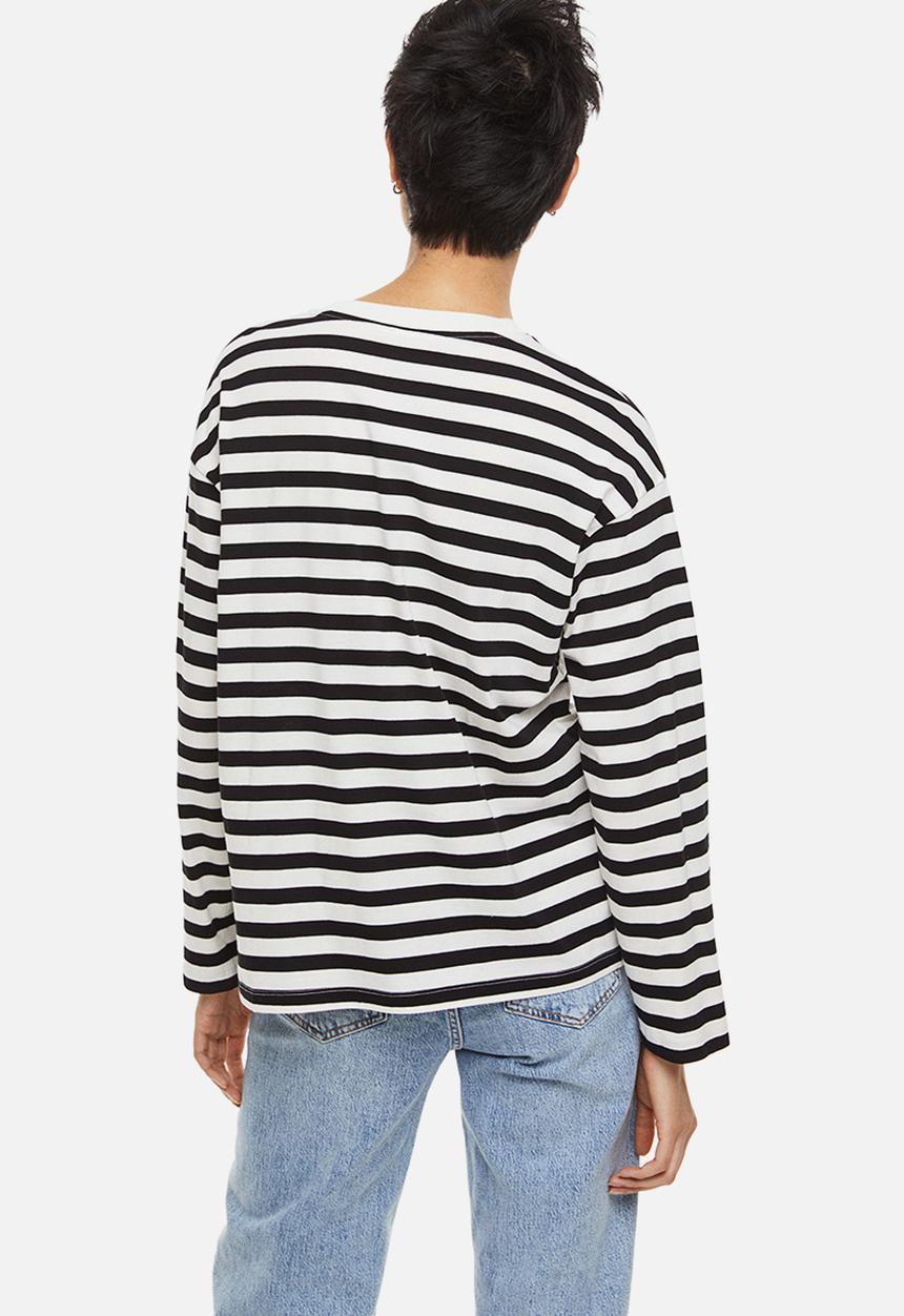H&M - Long-sleeved jersey top - black/striped