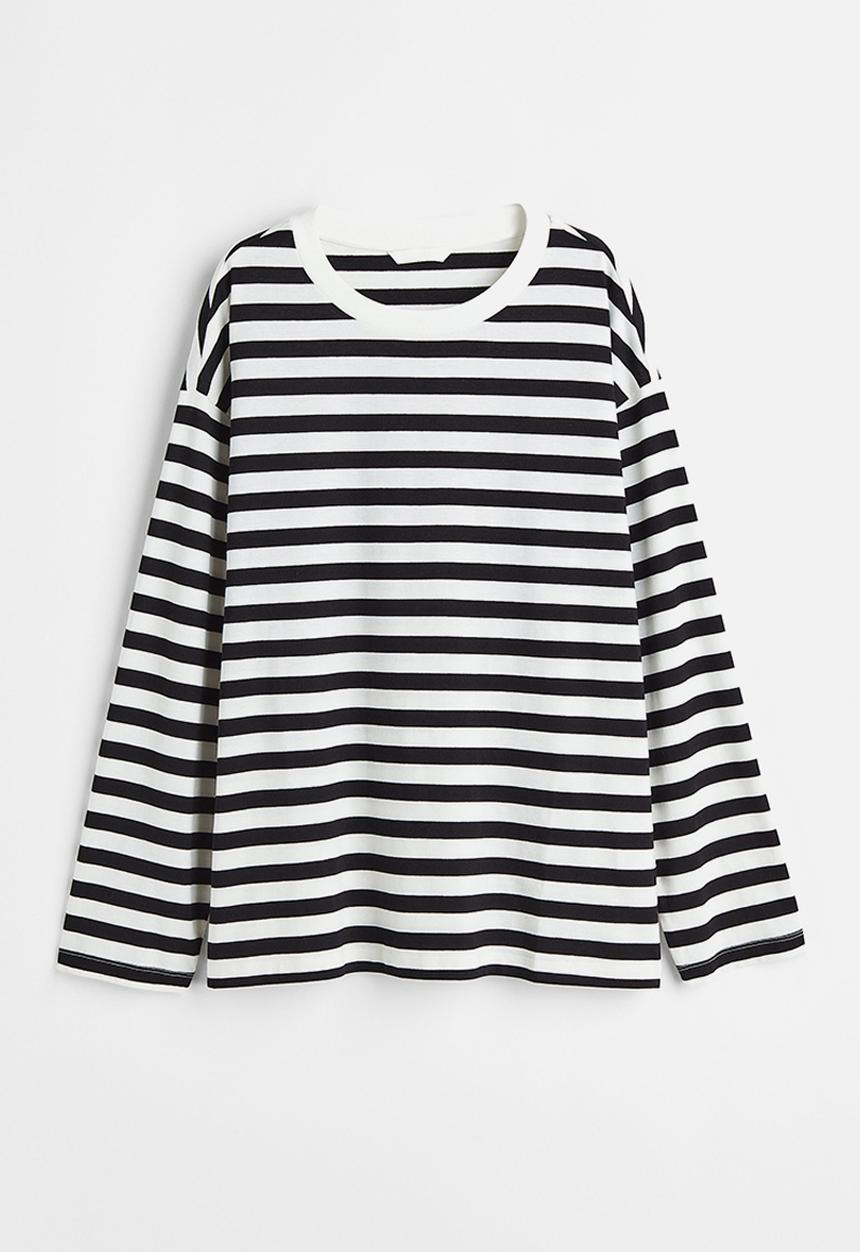H&M - Long-sleeved jersey top - black/striped