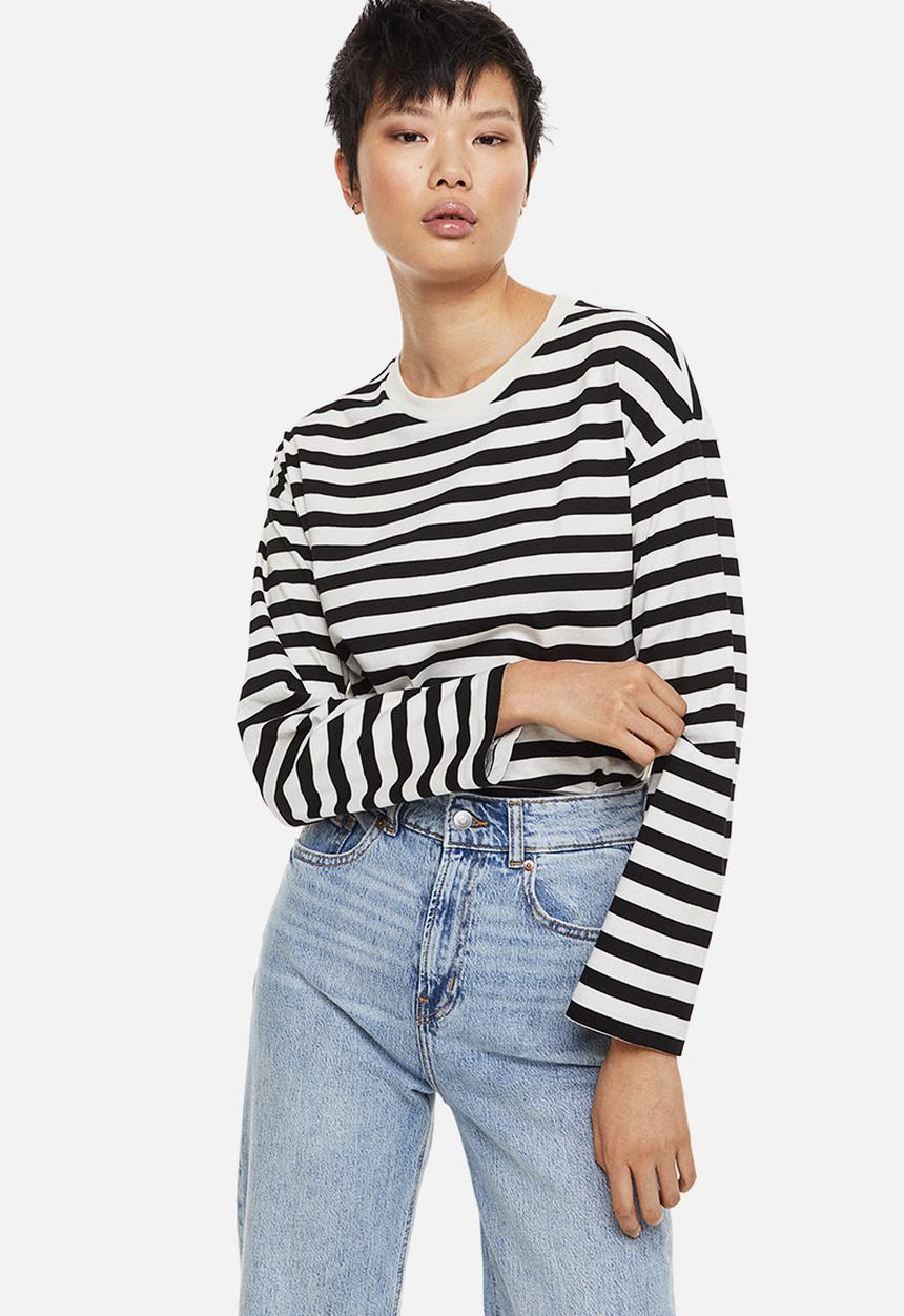 H&M - Long-sleeved jersey top - black/striped