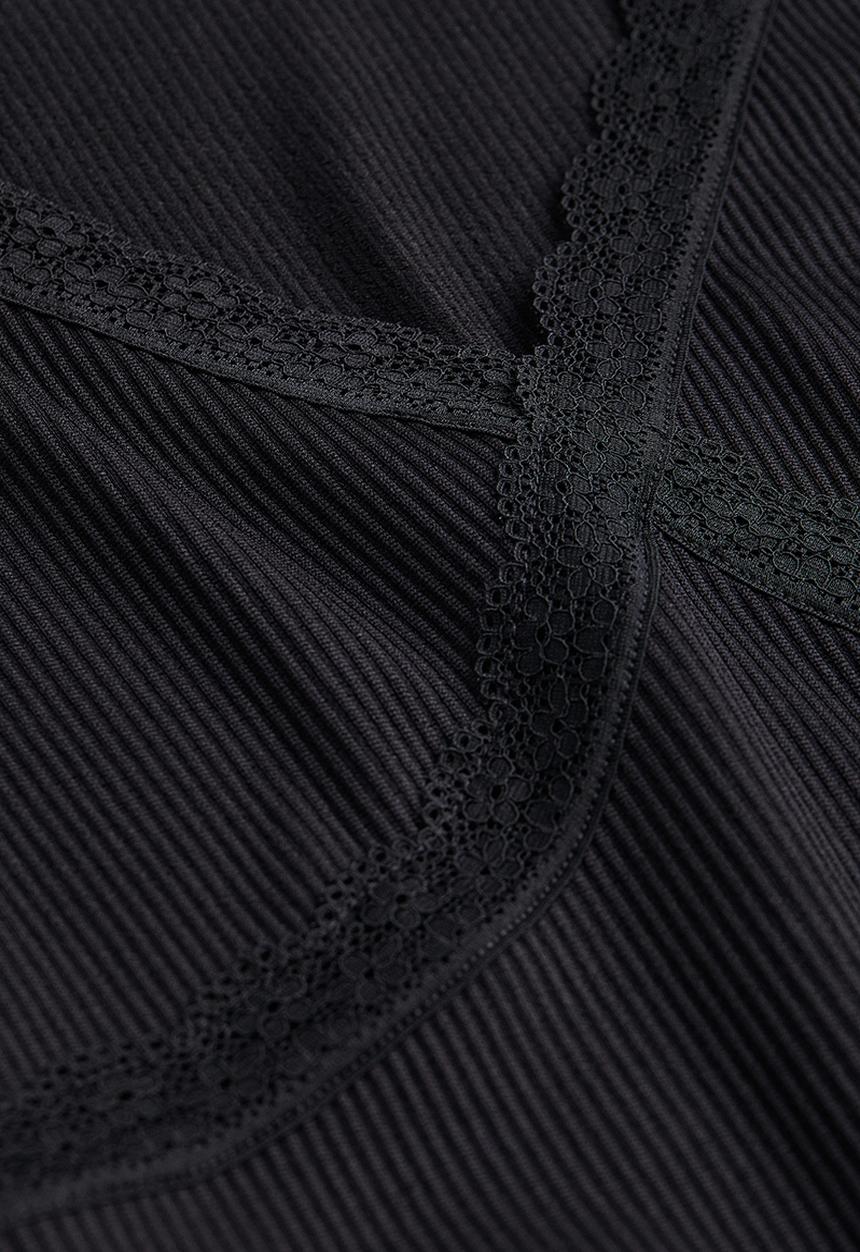 H&M - Lace-trimmed ribbed dress - black