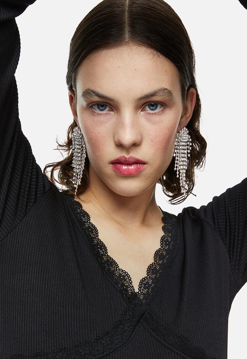 H&M - Lace-trimmed ribbed dress - black