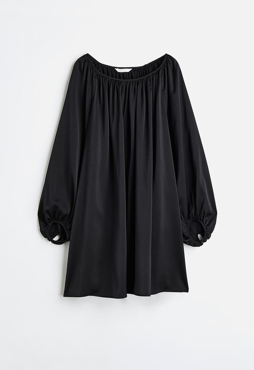 H&M - Balloon-sleeved crêpe dress - black