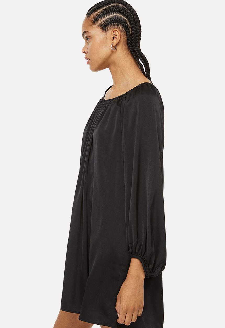 H&M - Balloon-sleeved crêpe dress - black