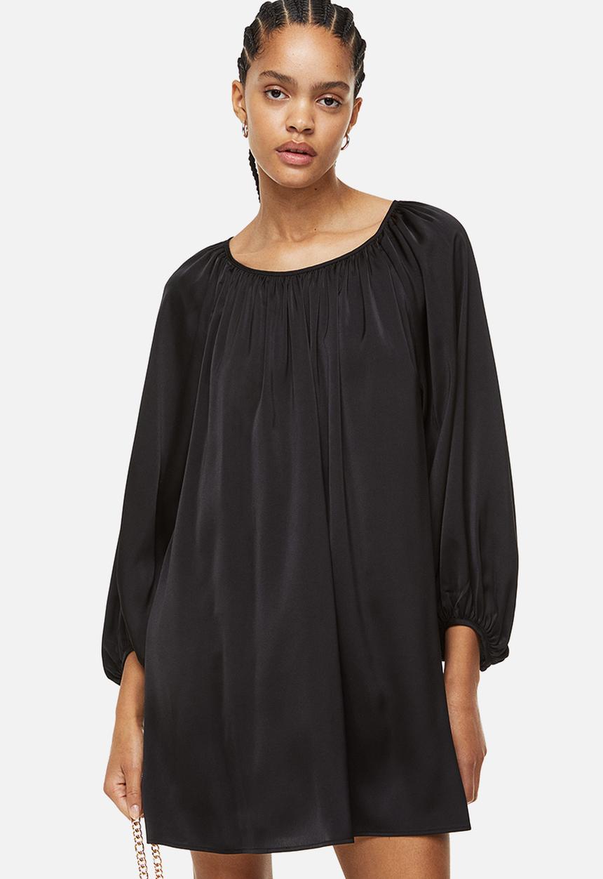 H&M - Balloon-sleeved crêpe dress - black