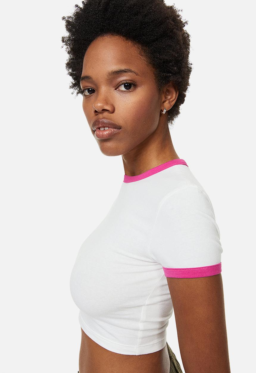 H&M - 2-Pack cropped tops - cerise/white
