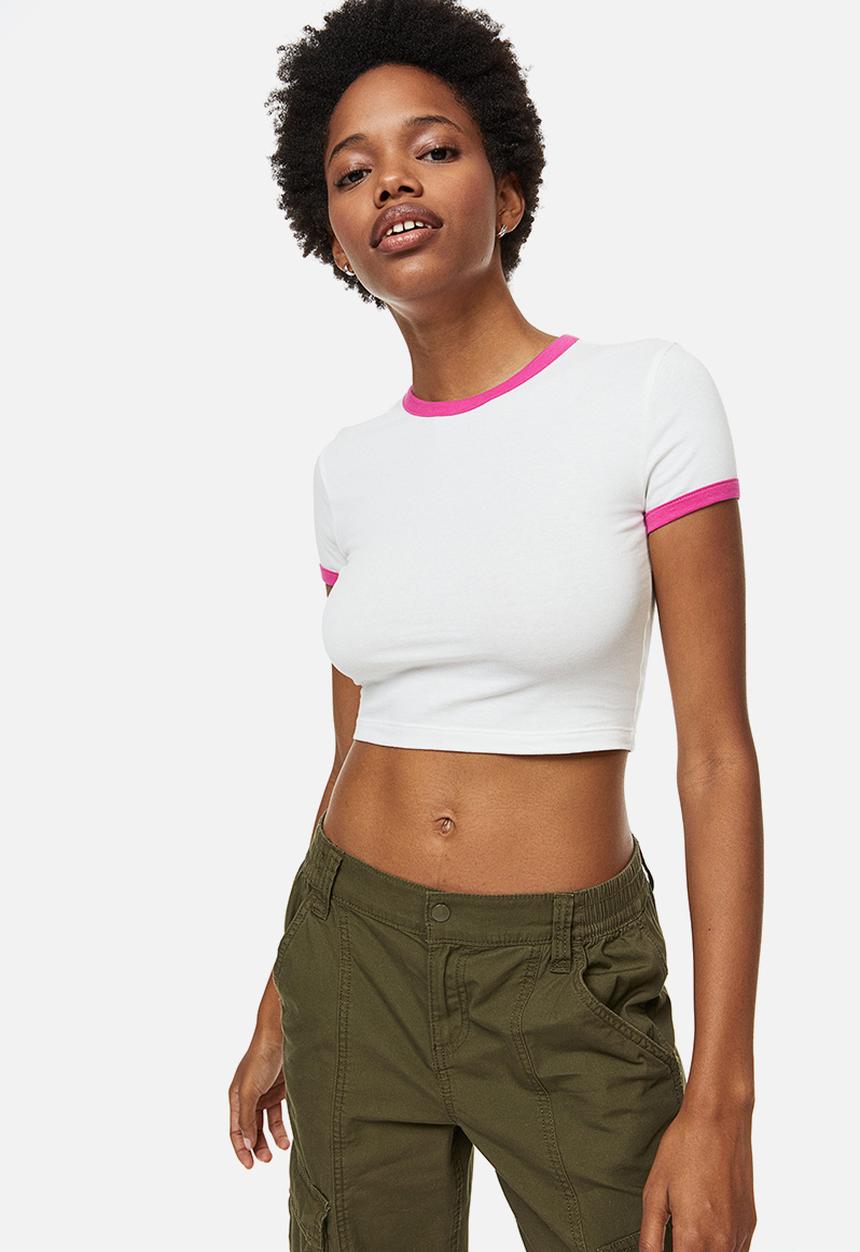 H&M - 2-Pack cropped tops - cerise/white