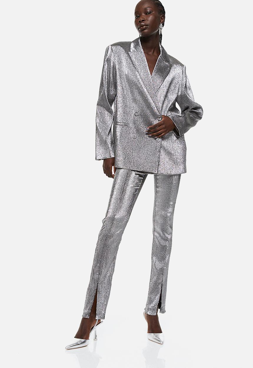 H&M - Glittery slit-hem trousers - silver-coloured/glittery