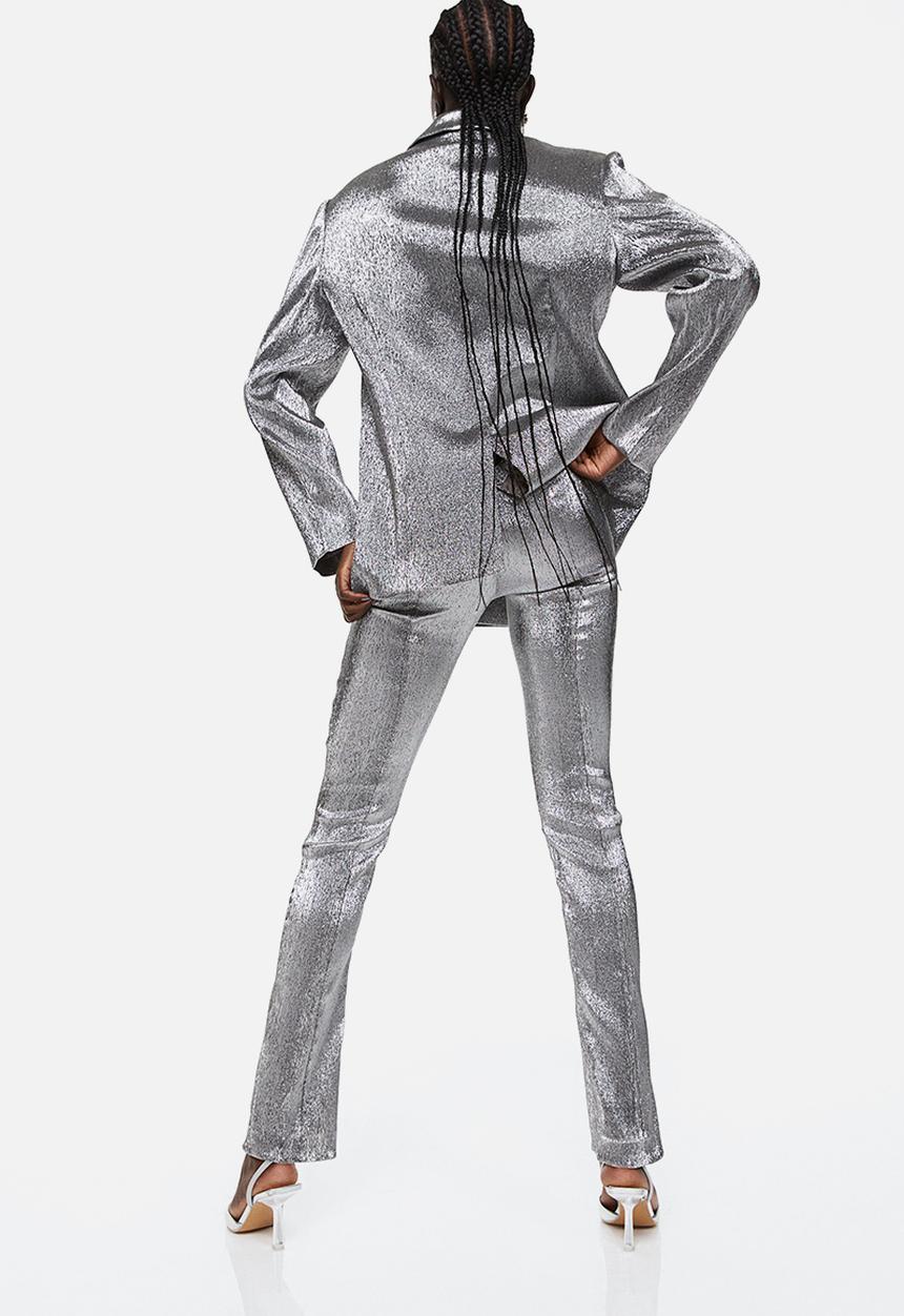 H&M - Glittery slit-hem trousers - silver-coloured/glittery