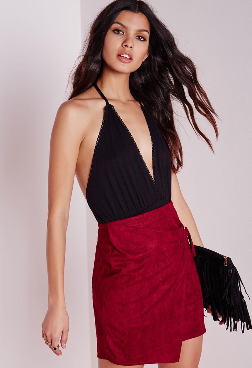 Missguided - Plunge Neck Scallop Trim Bodysuit
