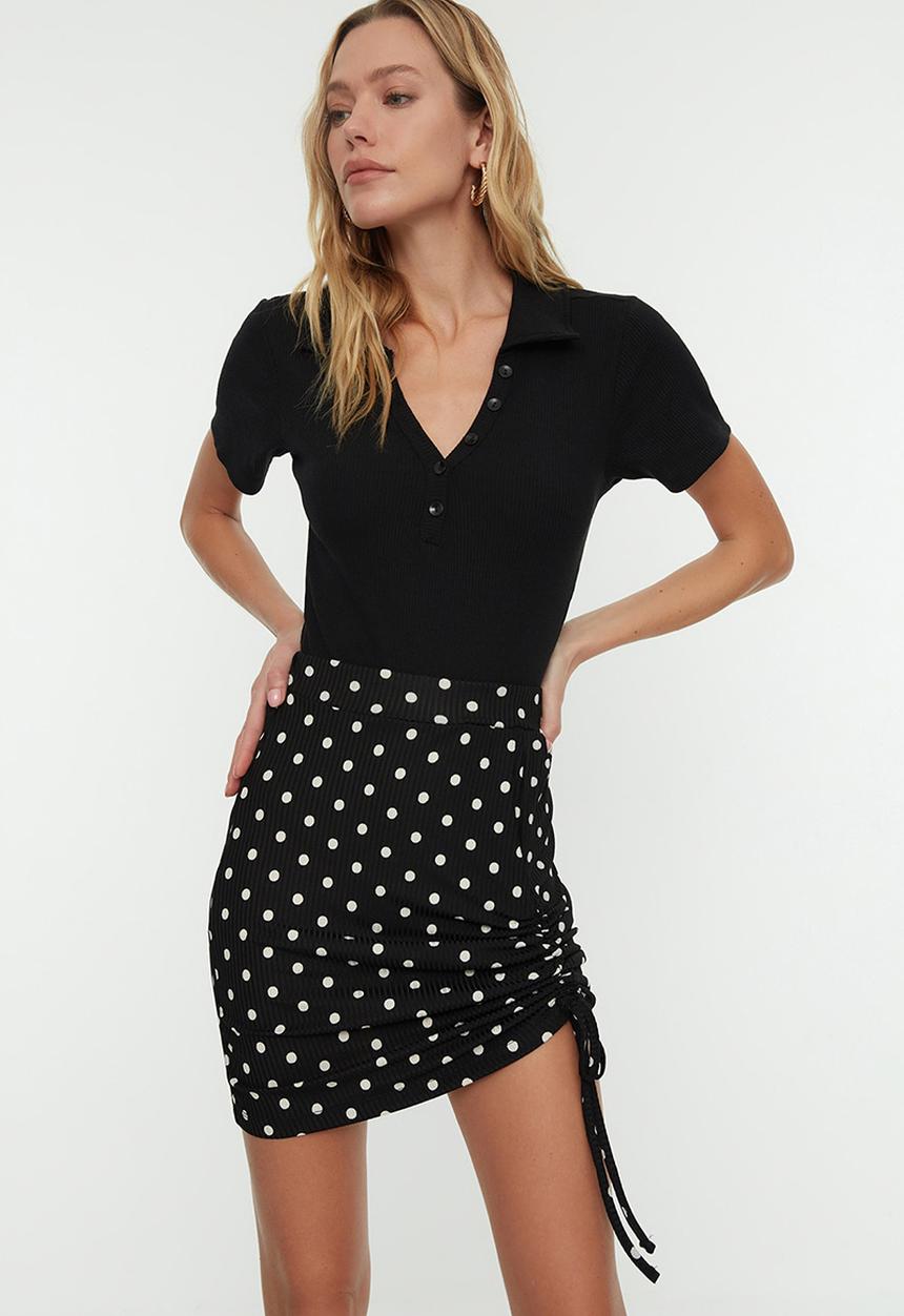 Trendyol - Ruched polka dot mini skirt - black