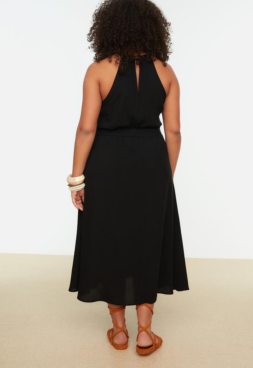 Trendyol - Plus halter neck mock wrap dress - black