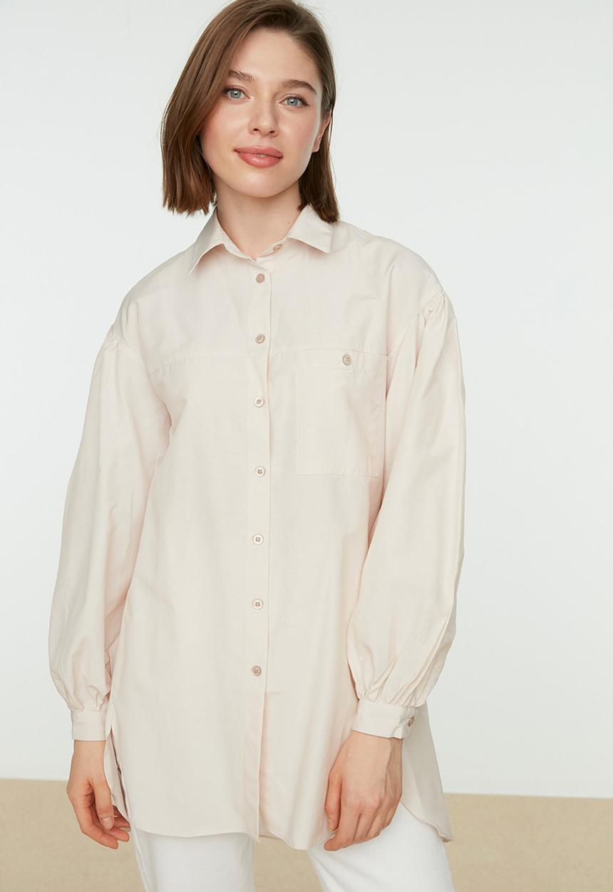 Trendyol - Modest puff sleeve shirt - powder pink