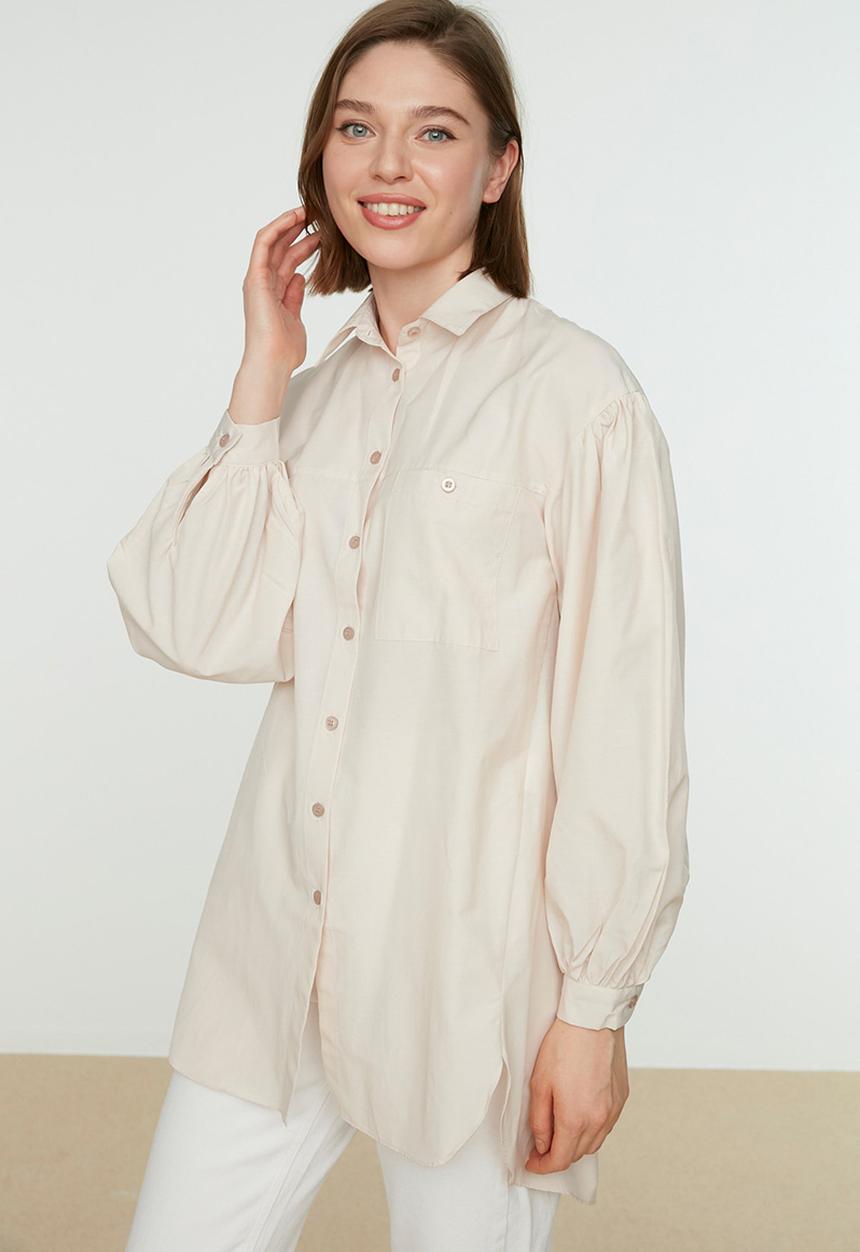 Trendyol - Modest puff sleeve shirt - powder pink