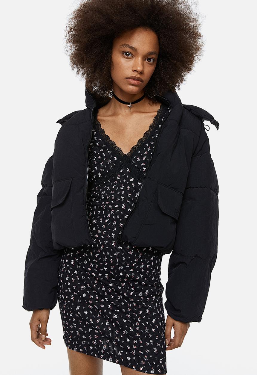 H&M - Lace-trimmed ribbed dress - black/floral
