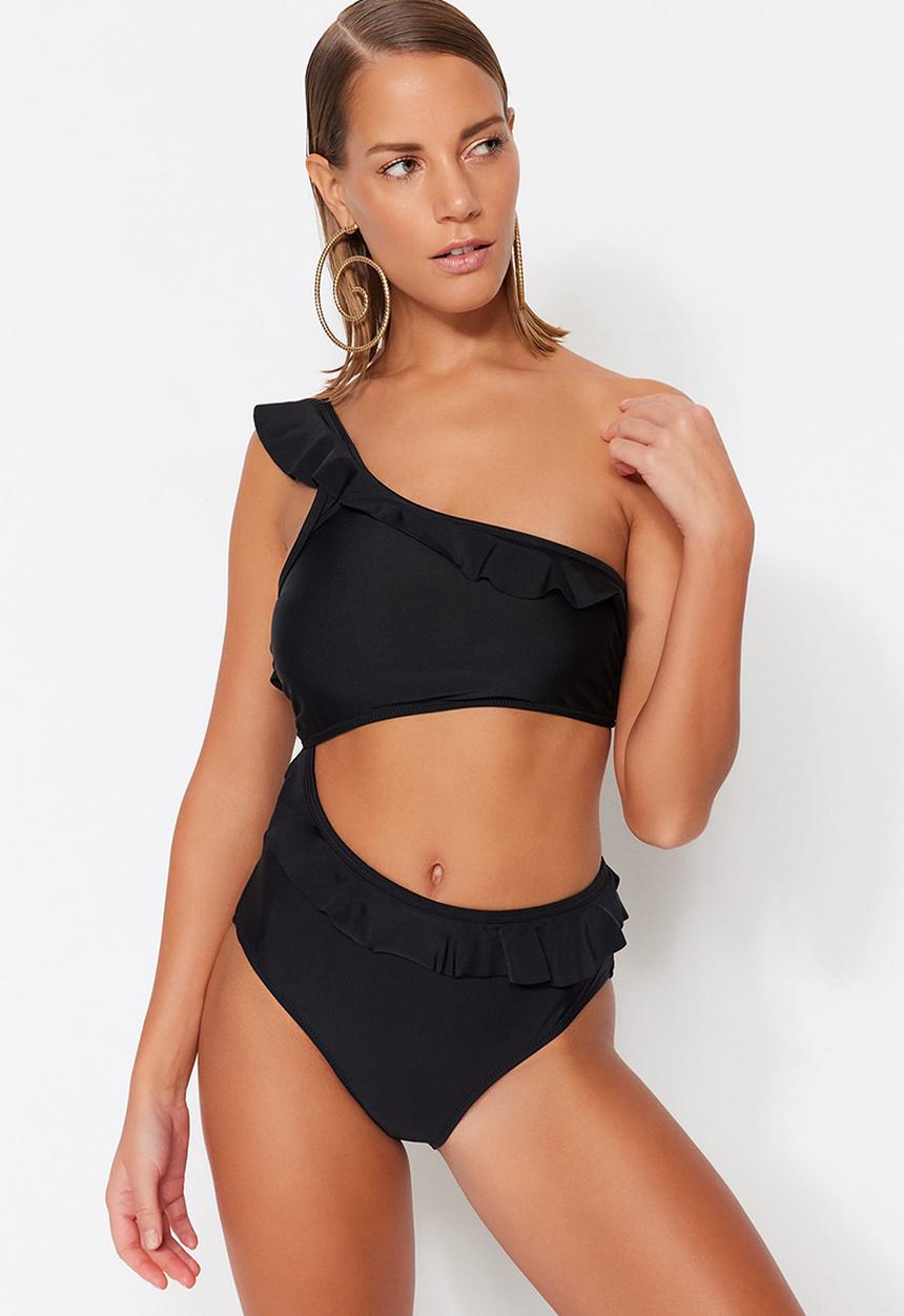 Trendyol - Frill detail swimsuit - black
