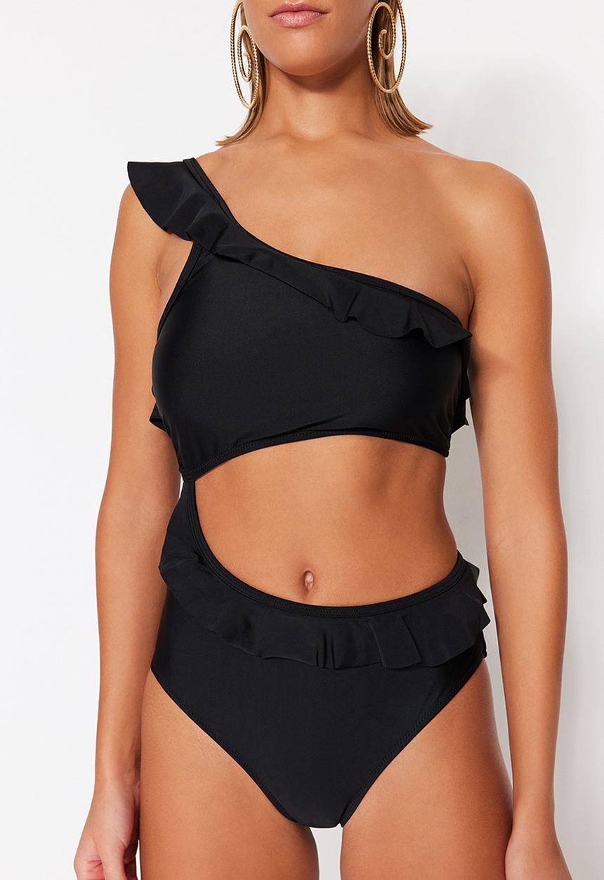 Trendyol - Frill detail swimsuit - black