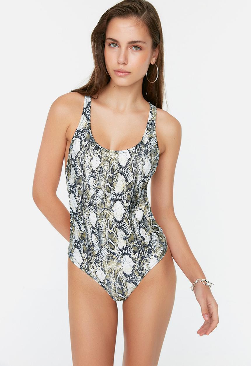 Trendyol - Snake print swimsuit - grey