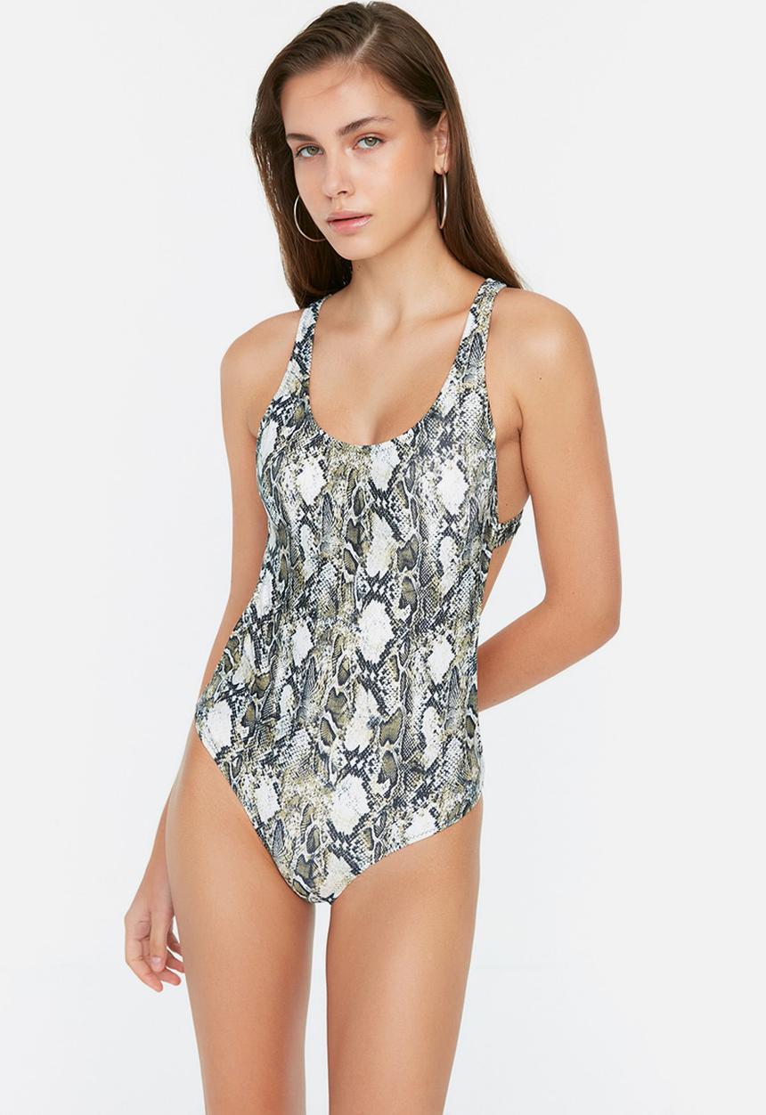 Trendyol - Snake print swimsuit - grey