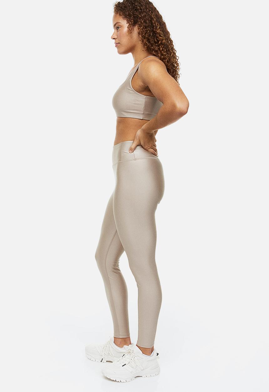 H&M - Drymove™ high shine sports tights - beige