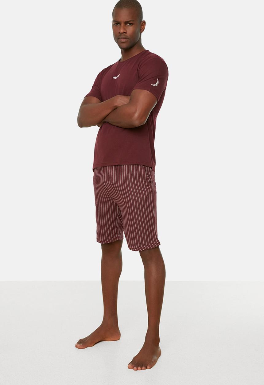 Trendyol - Printed short sleeve top & shorts sleep set - burgundy