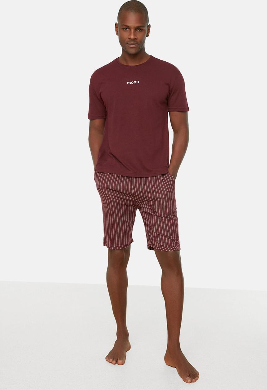 Trendyol - Printed short sleeve top & shorts sleep set - burgundy