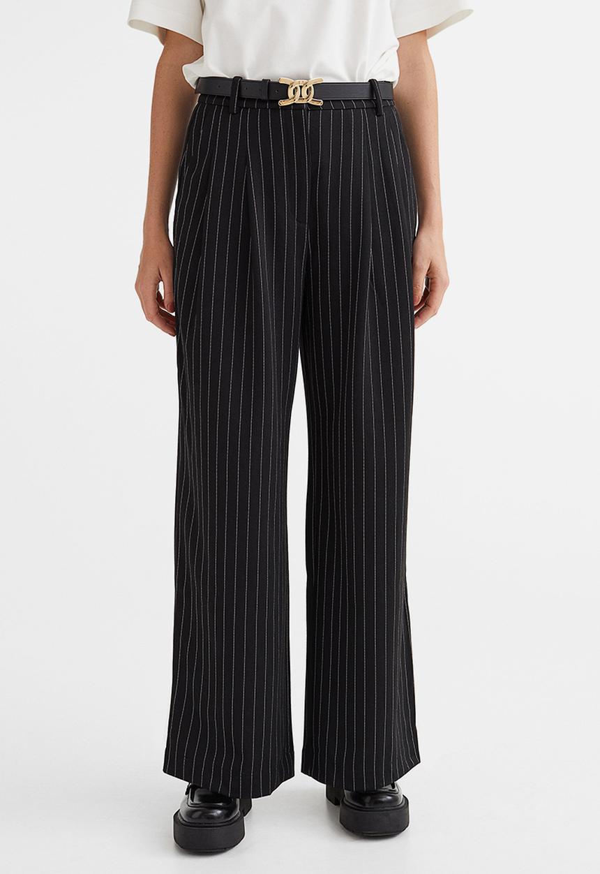 H&M - Tailored jersey trousers - black/pinstriped