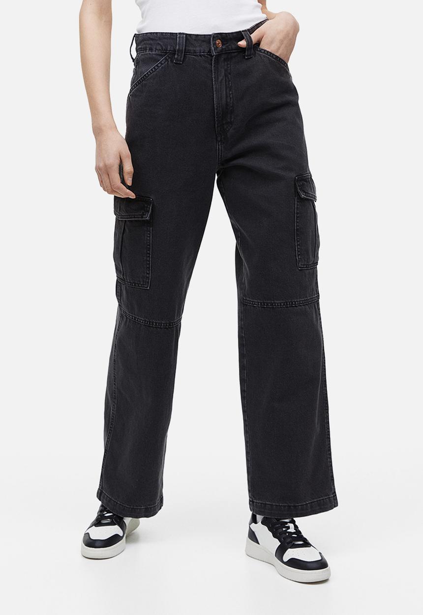 H&M - 90s Baggy high cargo jeans - black