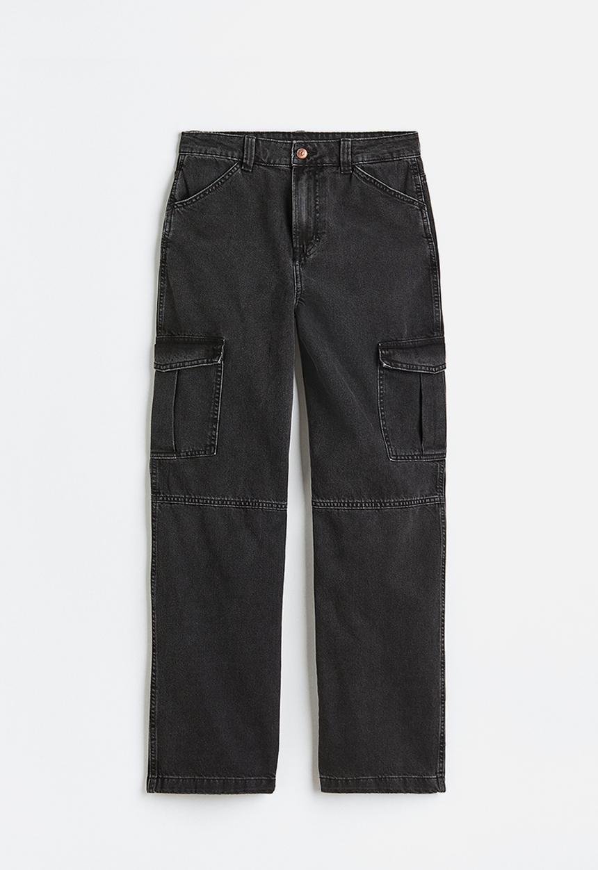 H&M - 90s Baggy high cargo jeans - black