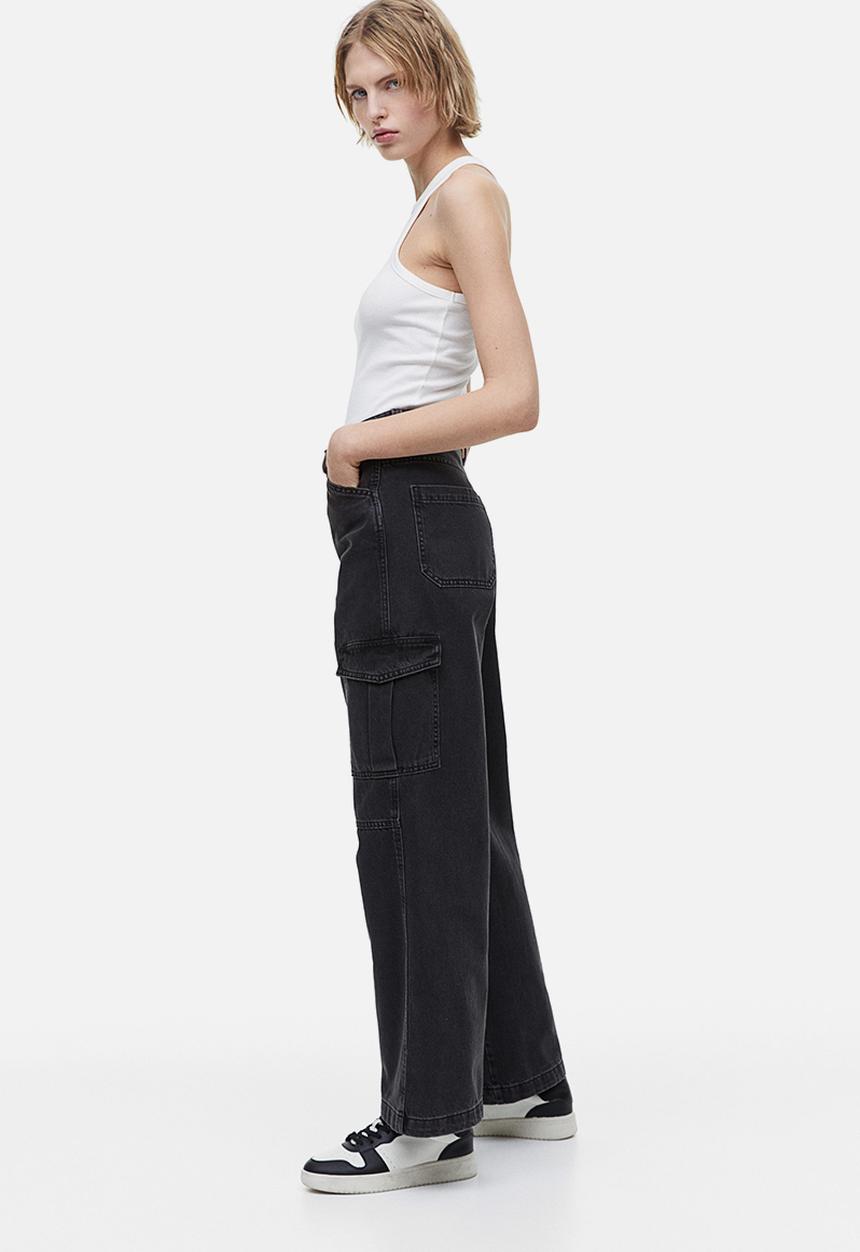 H&M - 90s Baggy high cargo jeans - black