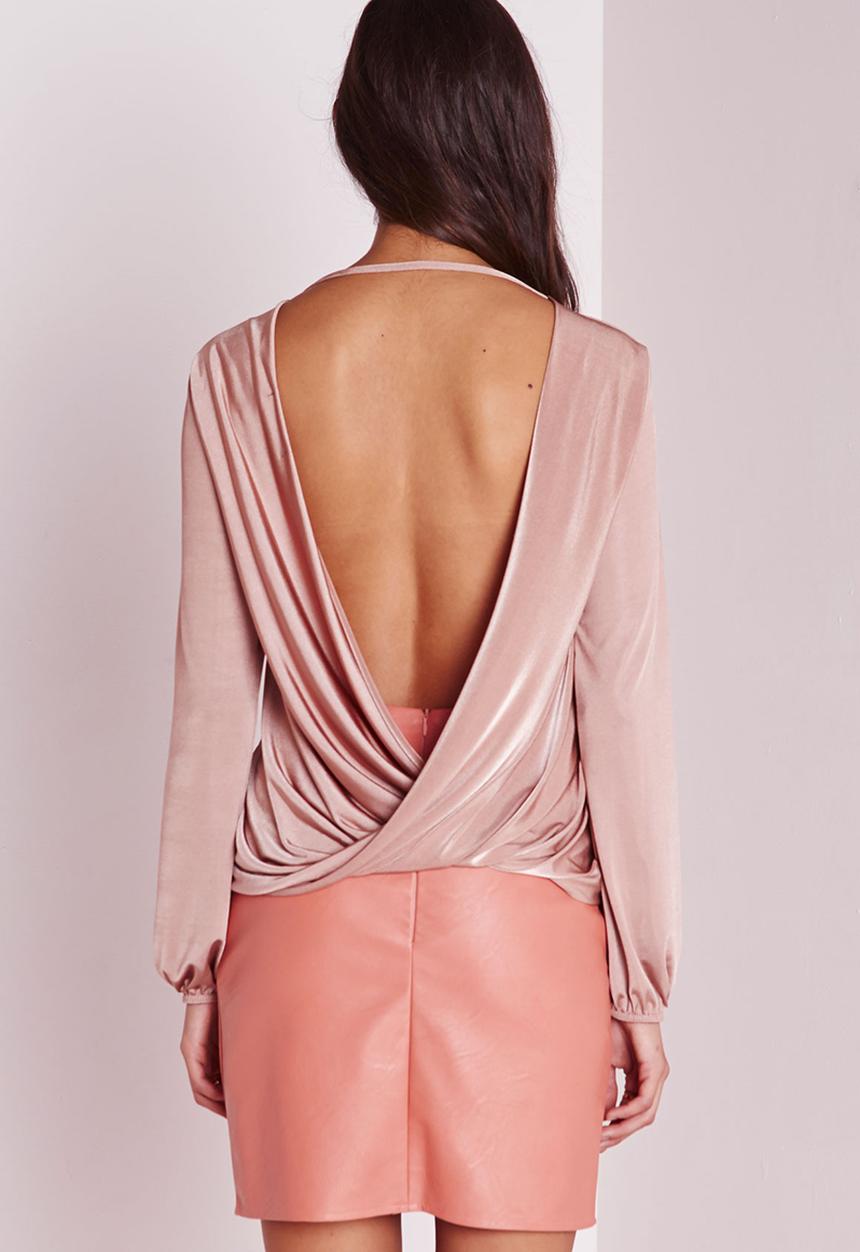 Missguided - Long Sleeve Wrap Back Slinky Tunic