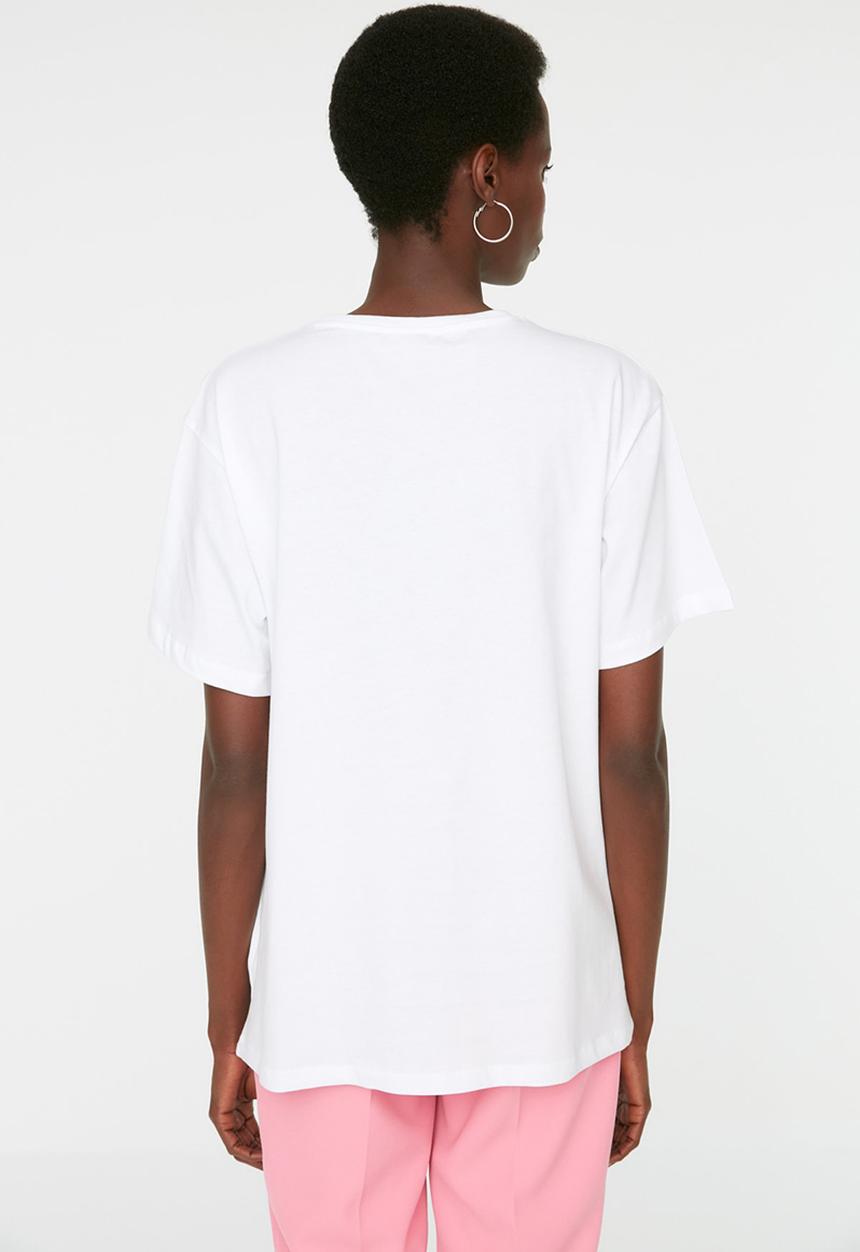 Trendyol - Graphic Boyfriend T-Shirt - White
