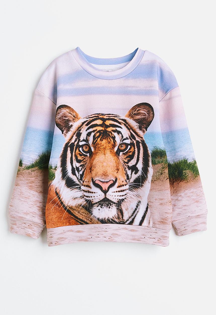 H&M - Printed cotton sweatshirt - light beige/tigers