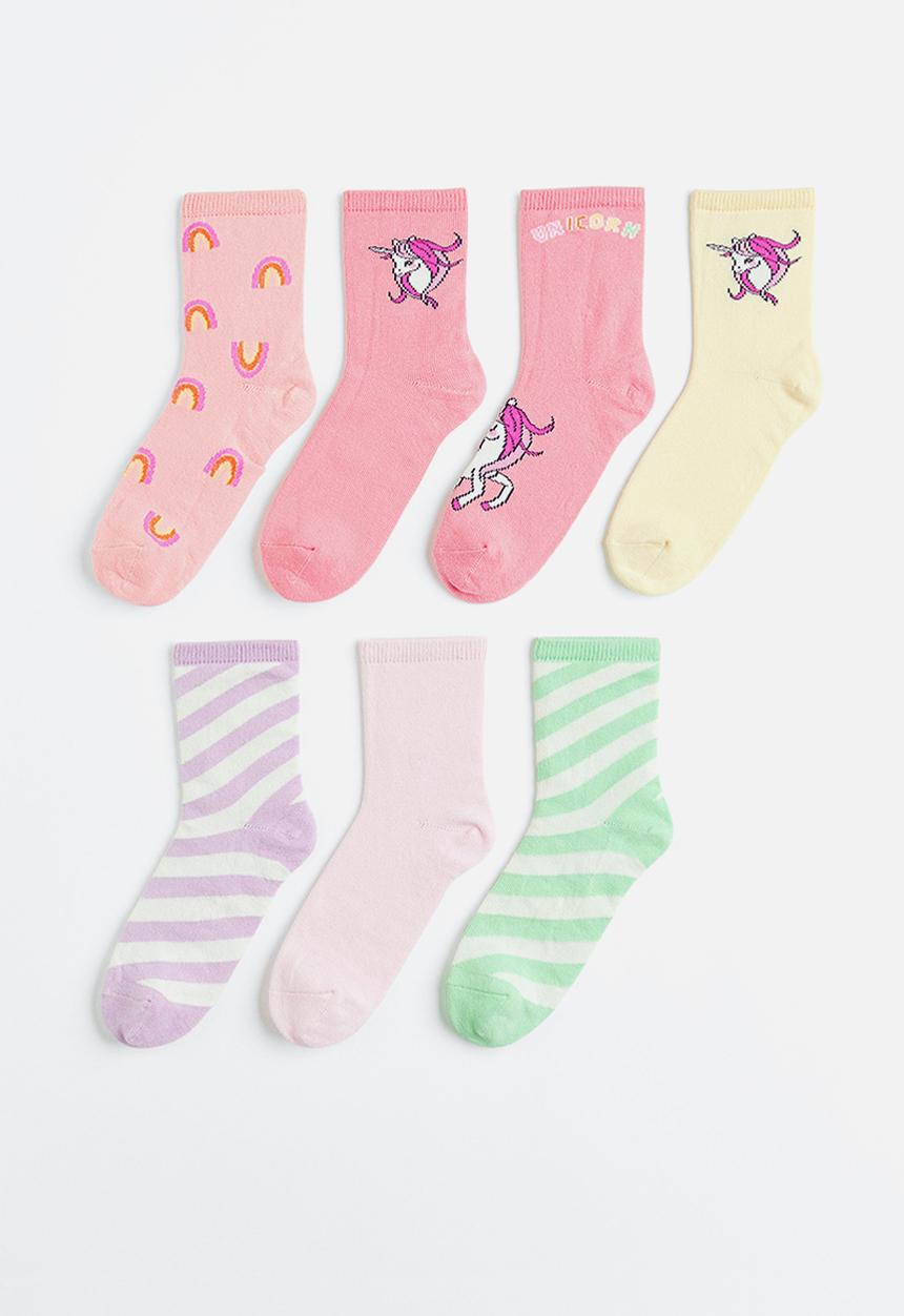 H&M - 7 Pack socks - light pink/unicorns