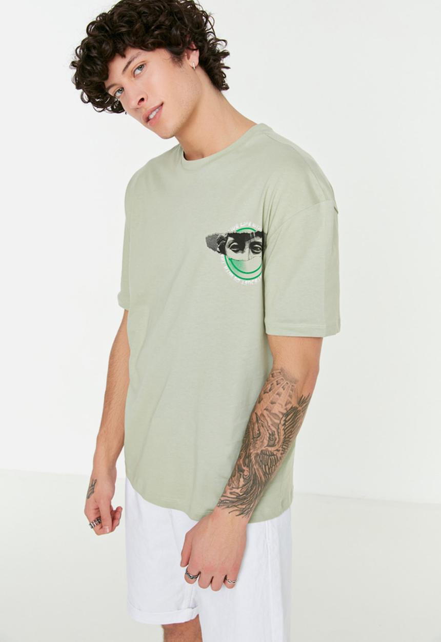 Trendyol - Oversized back logo graphic tee - light mint
