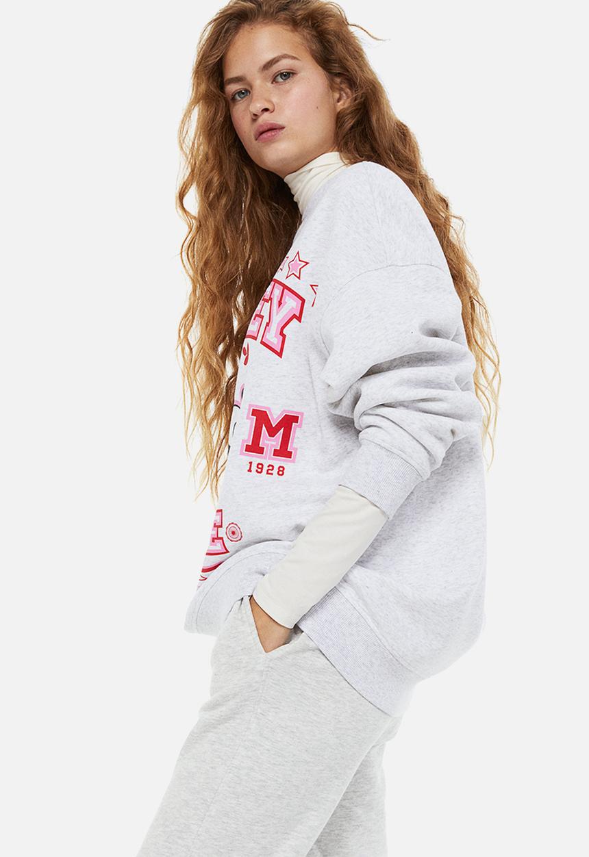 H&M - Oversized printed sweatshirt - light grey marl/mickey mouse