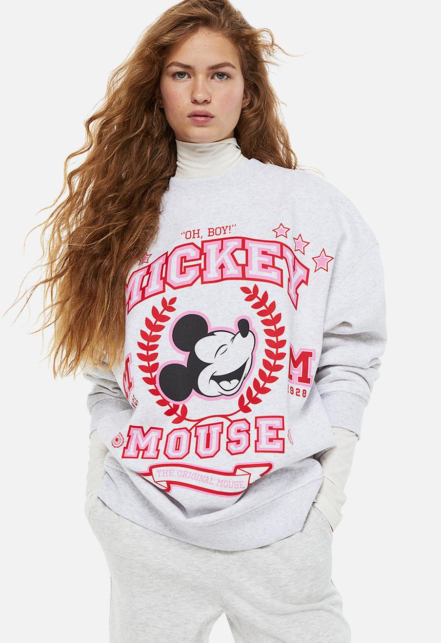 H&M - Oversized printed sweatshirt - light grey marl/mickey mouse