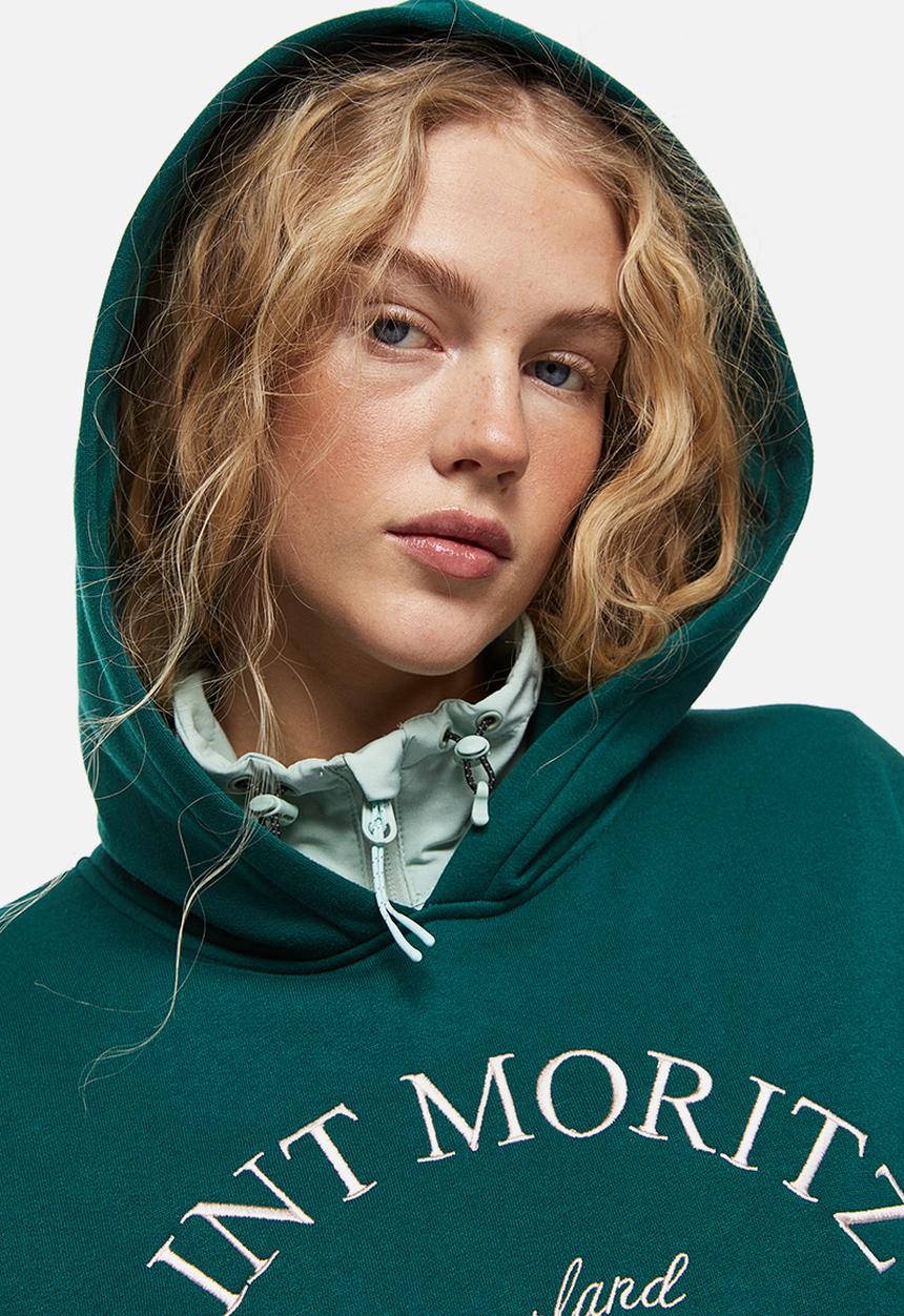 H&M - Oversized printed hoodie - dark green/saint moritz