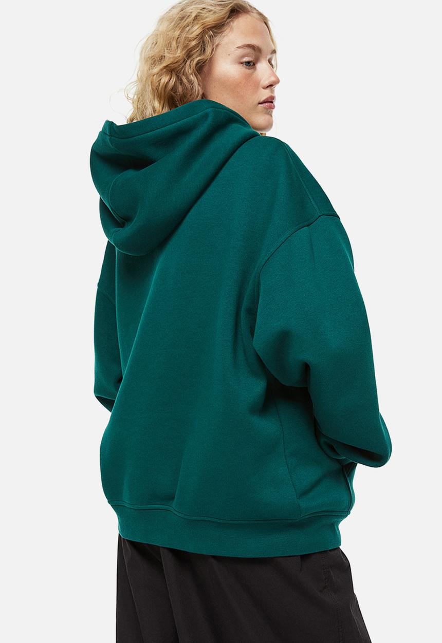 H&M - Oversized printed hoodie - dark green/saint moritz