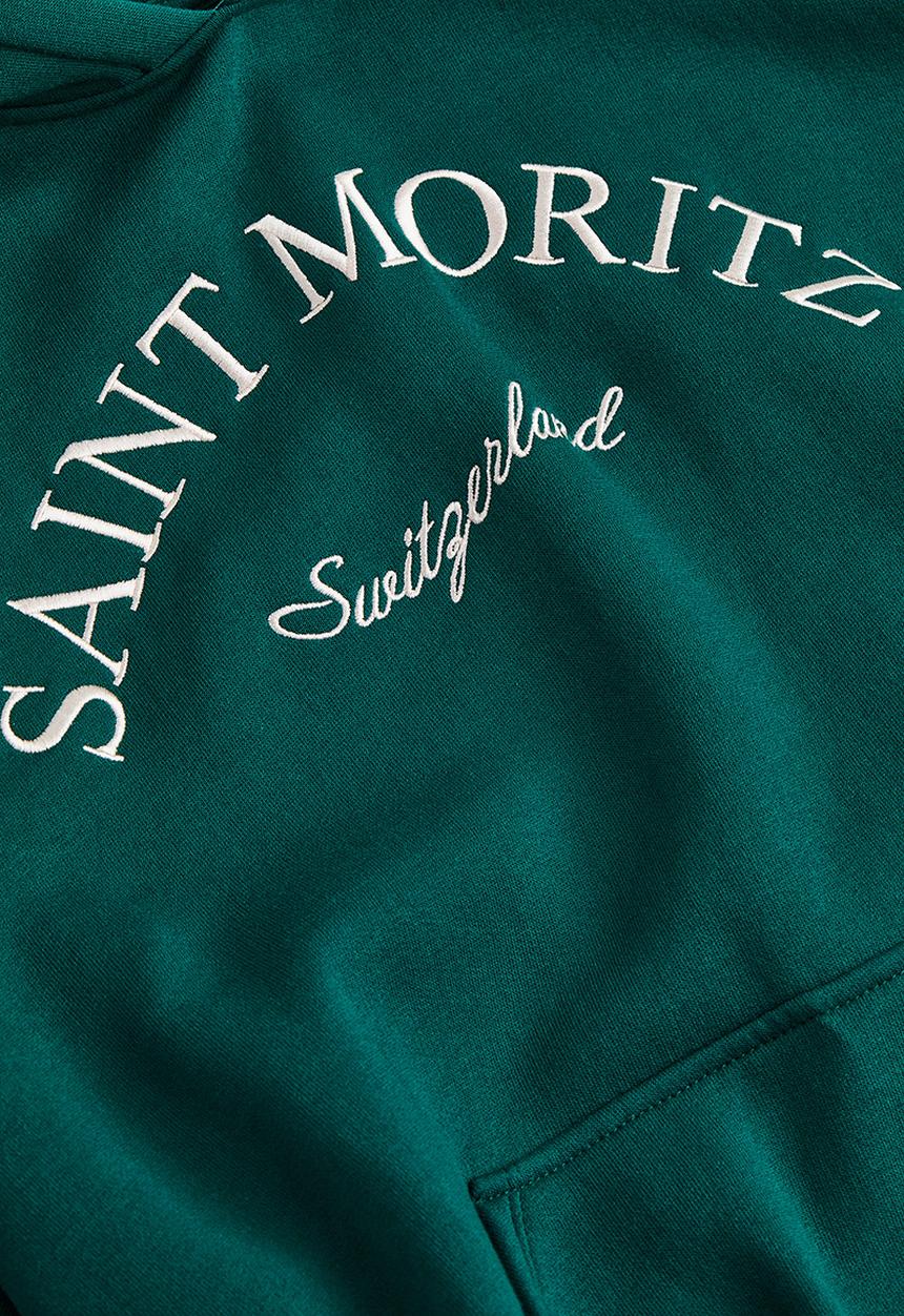 H&M - Oversized printed hoodie - dark green/saint moritz