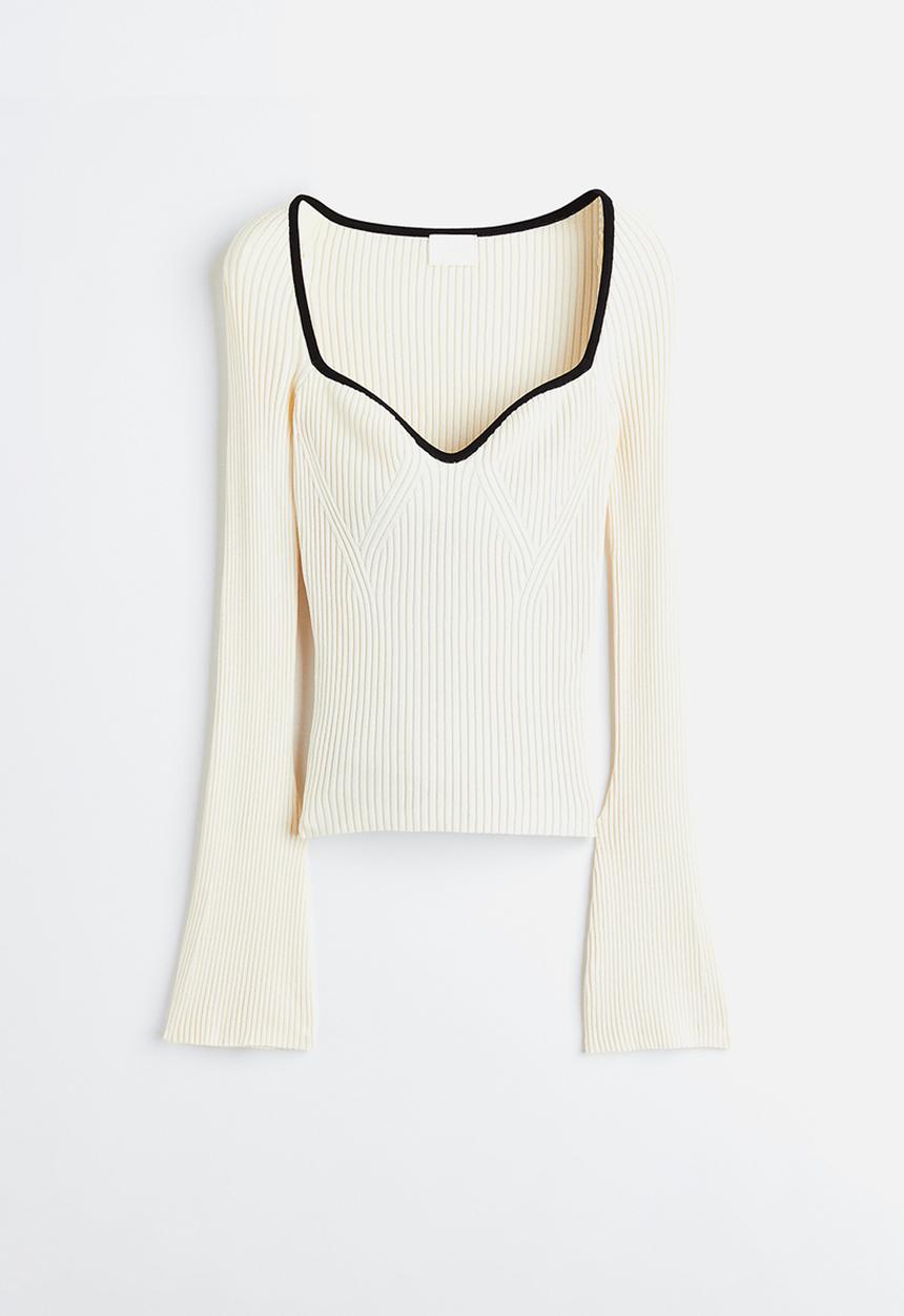 H&M - Rib-knit jumper - natural white/black