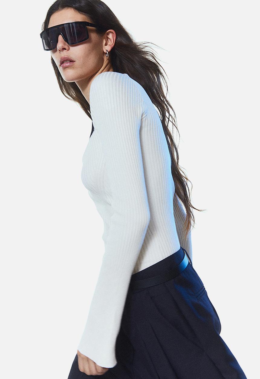 H&M - Rib-knit jumper - natural white/black