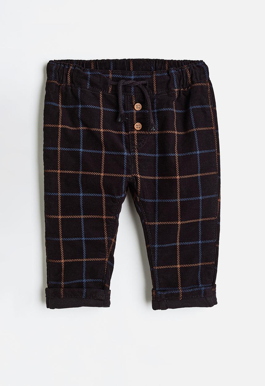 H&M - Fully lined corduroy trousers - dark brown/checked