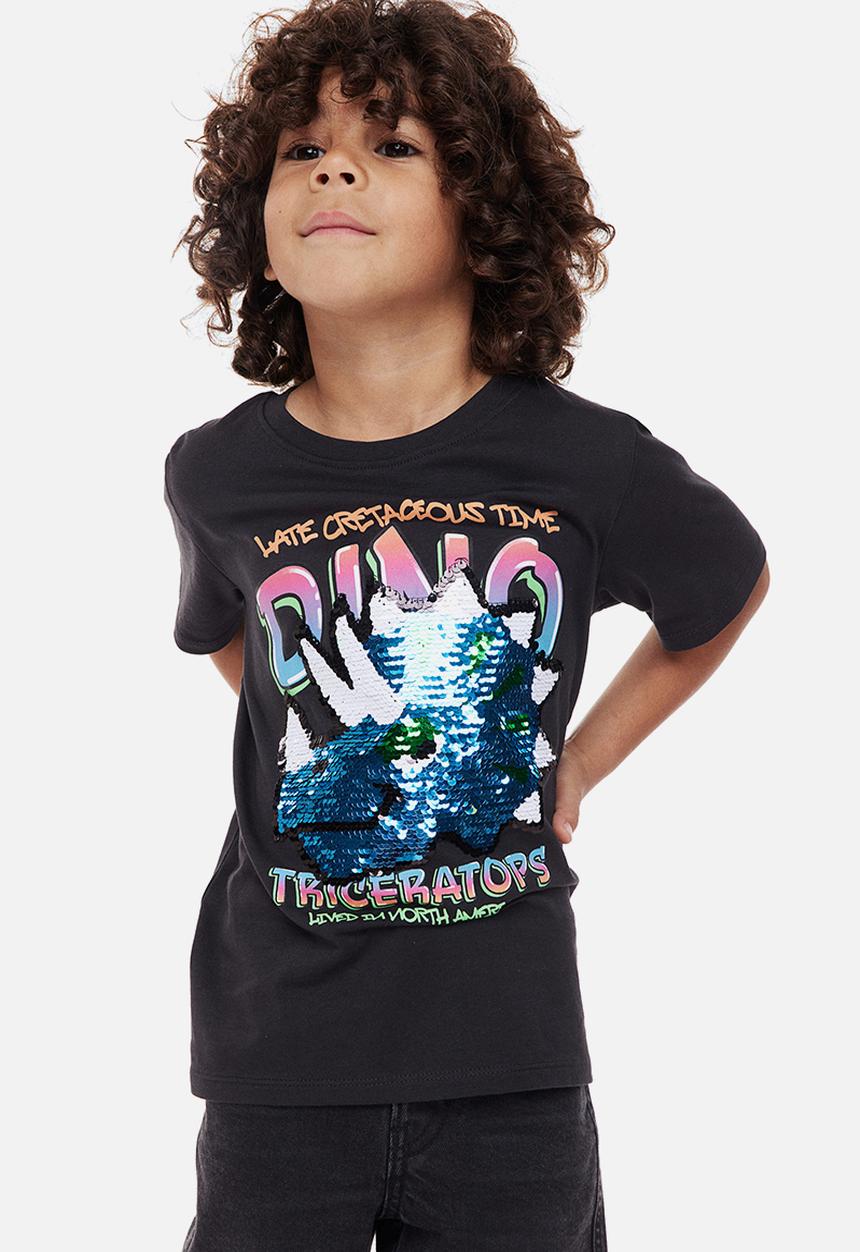 H&M - Interactive-motif t-shirt - black/triceratops