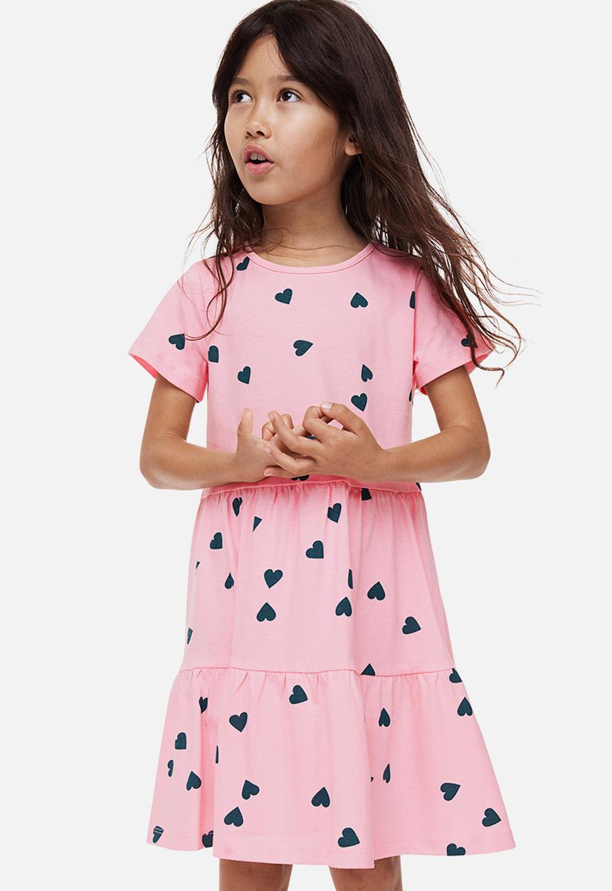 H&M - Cotton jersey dress - light pink/hearts