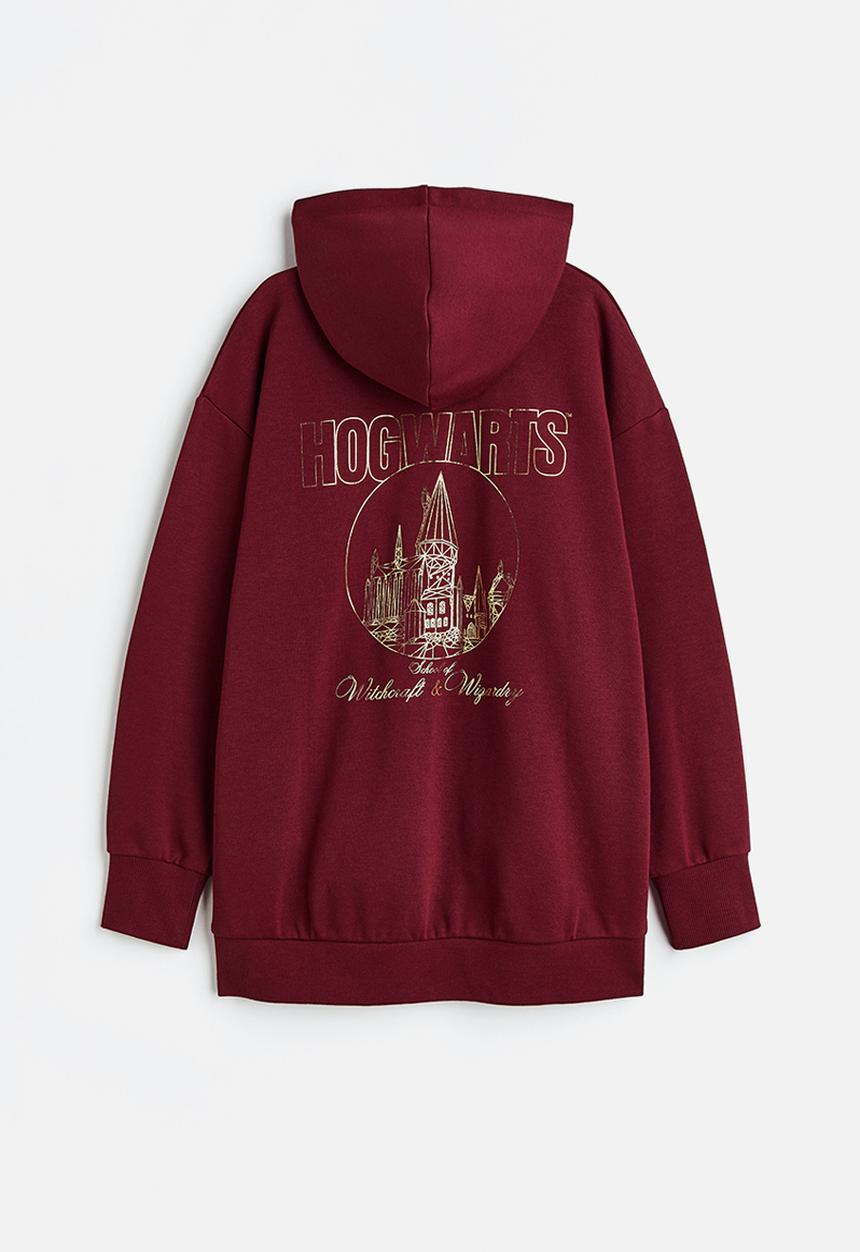 H&M - Oversized printed zip-through hoodie - dark red/harry potter